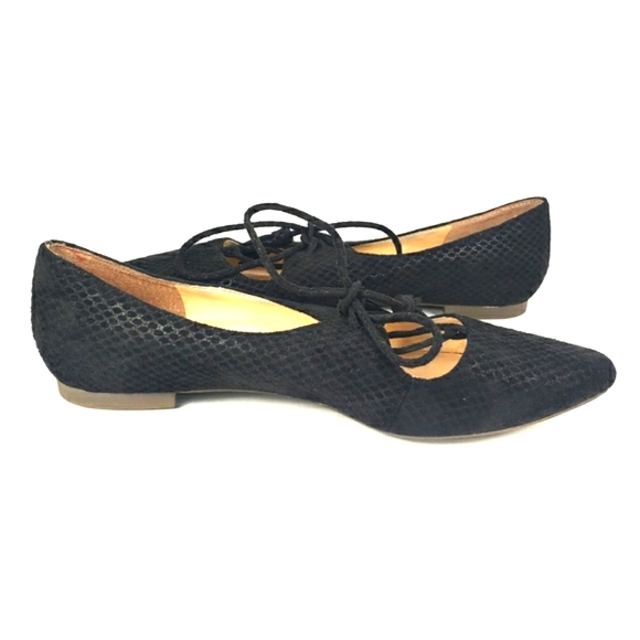 Jessica Simpson Black Vegan Suede, Tassel Lace-Up, Pointy Toe Flats. Women's 7M - Picture 3 of 12